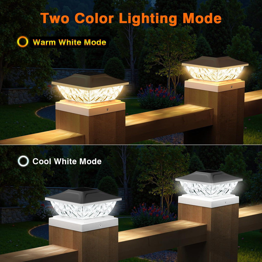 Solar Post Cap Lights Outdoor 6 Pack, 2 Modes Bright Fence Post Solar Lights Outdoor Waterproof, Deck Fence Post Cap