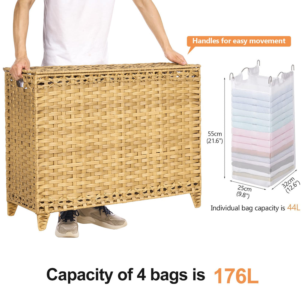 Laundry Hamper with 4 Removable Liner Bags, 176L Laundry Sorter with Lid