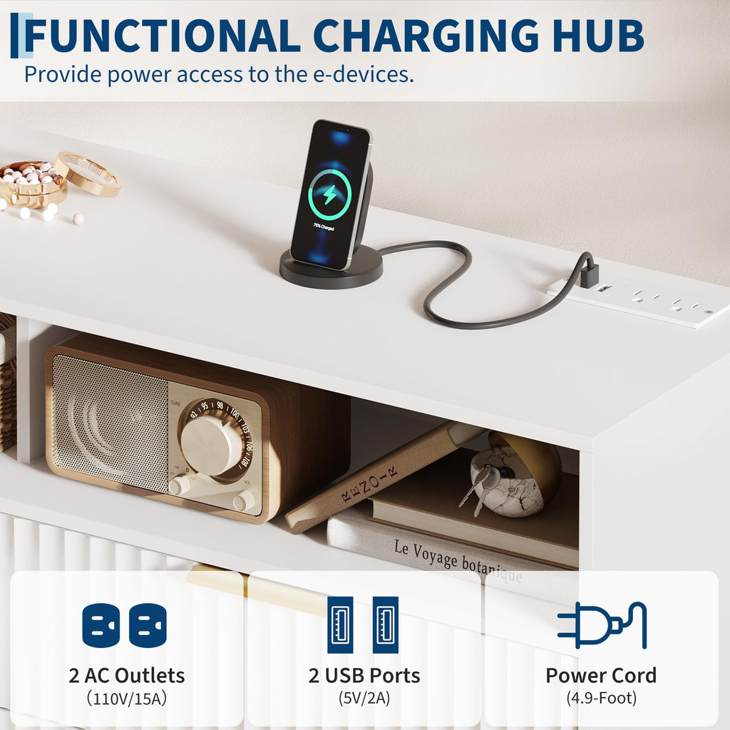 47.2 W 6 Drawer Dresser with LED and Charging Station, White