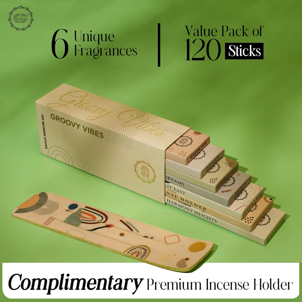Incense Sticks Organic Non Toxic Natural Inscents with Insence Holder -120 Sticks, Clean Burn, Boho Gift - Set of 6