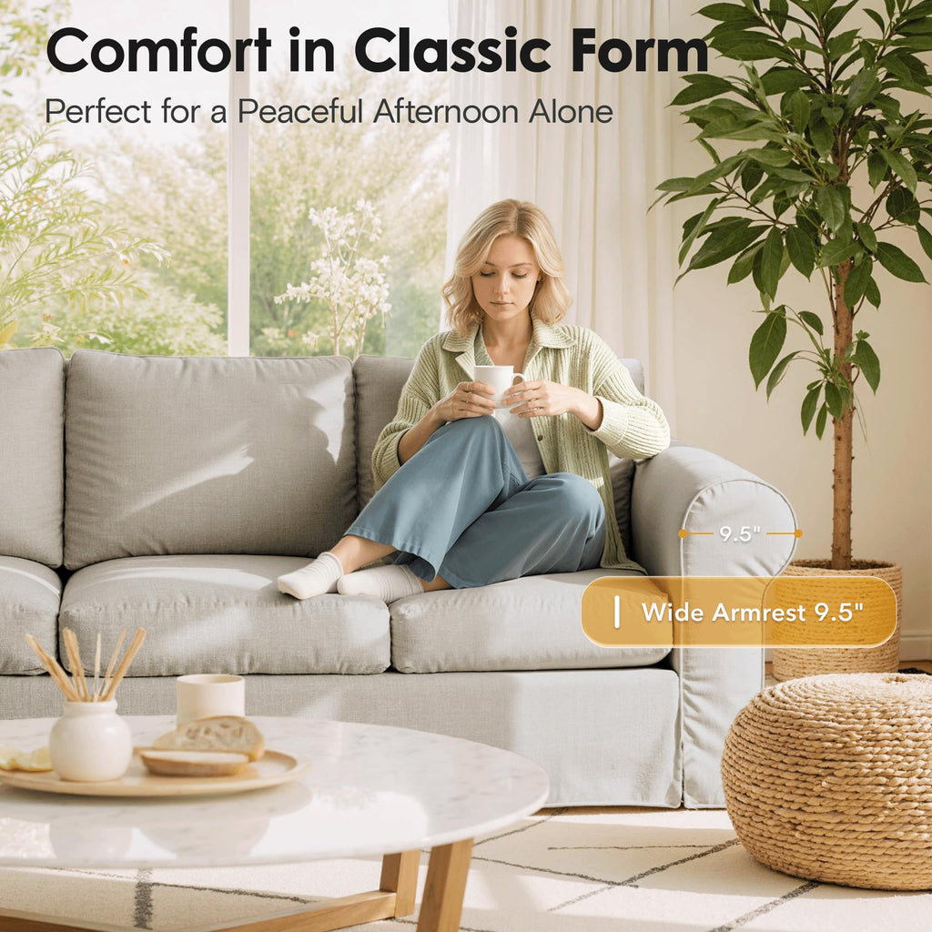 89" 3 Seater Sofa, Deep Seated Comfy Couch High Back Suppor Removable Washable Couches, Modern Farmhouse Rolled-Arm