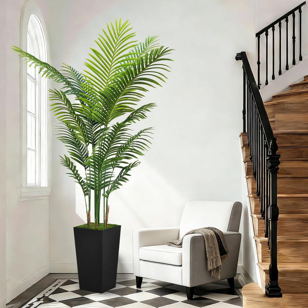 Artificial Palm Tree 6FT - Fake Tree with Black Tall Planter - Faux Tropical Areca Floor Plant in Pot - Artificial
