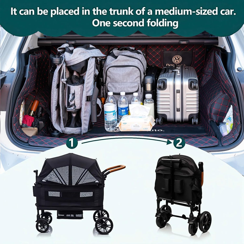 Luxury Wagon Stroller for 2 Kids & Cargo-Lightweight Travel Stroller