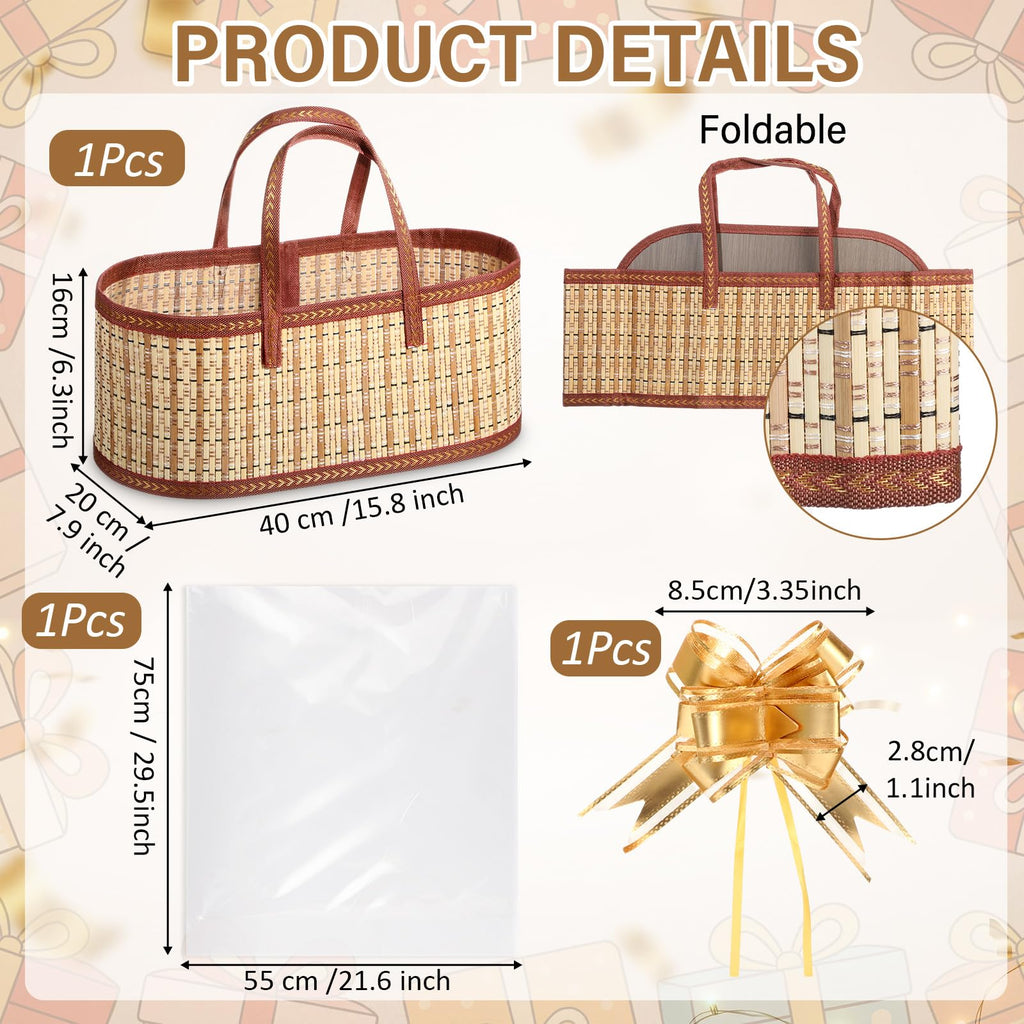 1 Sets Empty Gift Baskets to Fill Large Bamboo Woven Baskets with Handles 15.8 x 7.9 x 6.3 inch Includes Clear Wrap