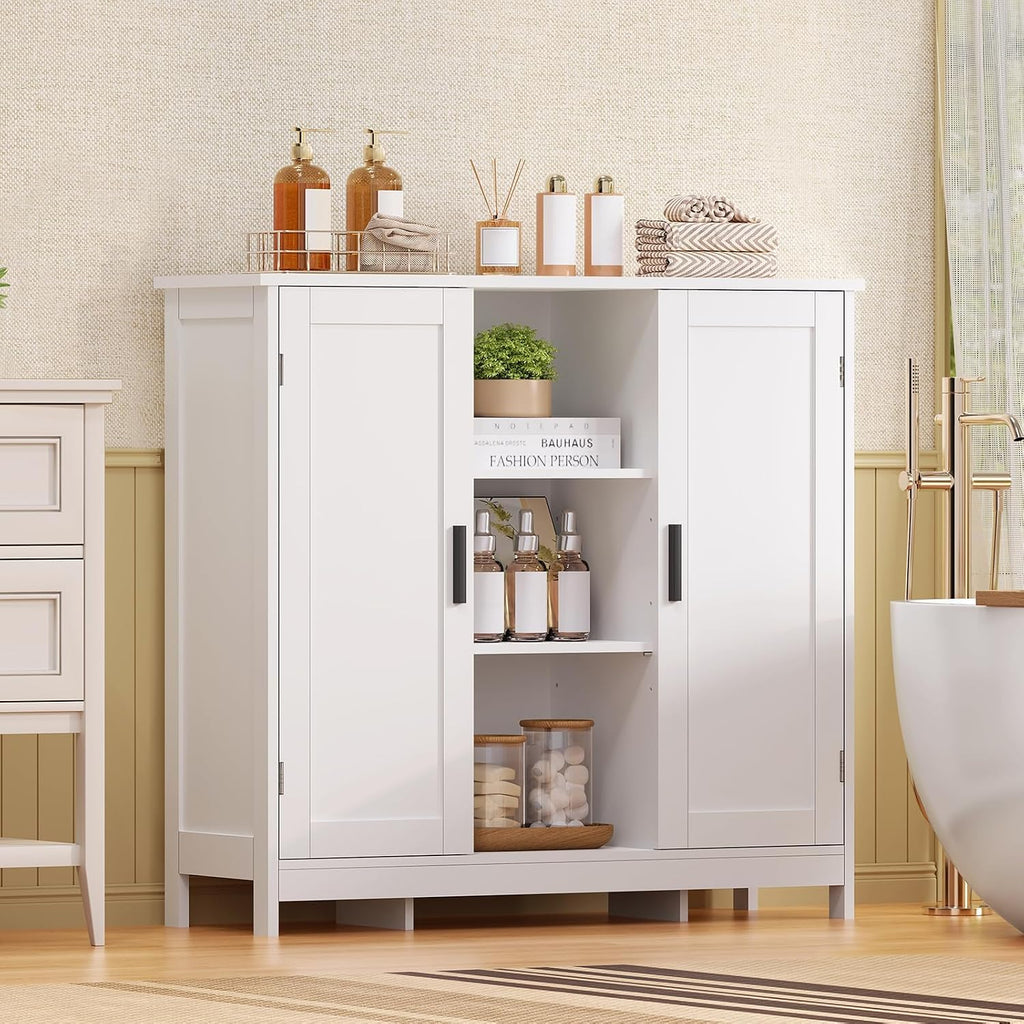 Storage Cabinet with 2 Doors and 4 Storage Shelves, Buffet Cabinet, Bathroom Cabinet , White