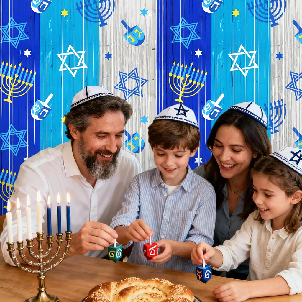 Hanukkah Decorations Backdrop Metallic Tinsel Foil Fringe Curtains, 2 Pack - Set of 2