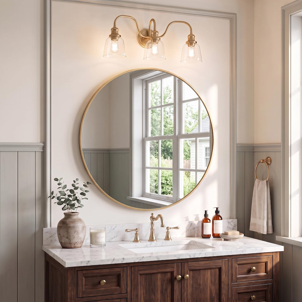 36 Inch Round Mirror, Champagne Bronze Circle Mirror for Wall