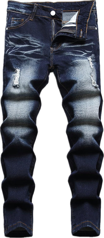 Boy's Skinny Fit Stretch Ripped Destroyed Distressed Fashion Kids Denim Jeans Pants