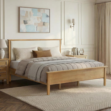 Queen Platform Bed Frame, with Boucle Upholstered Headboard & Wooden Slats Support, Modern Farmhouse Style Bed, No