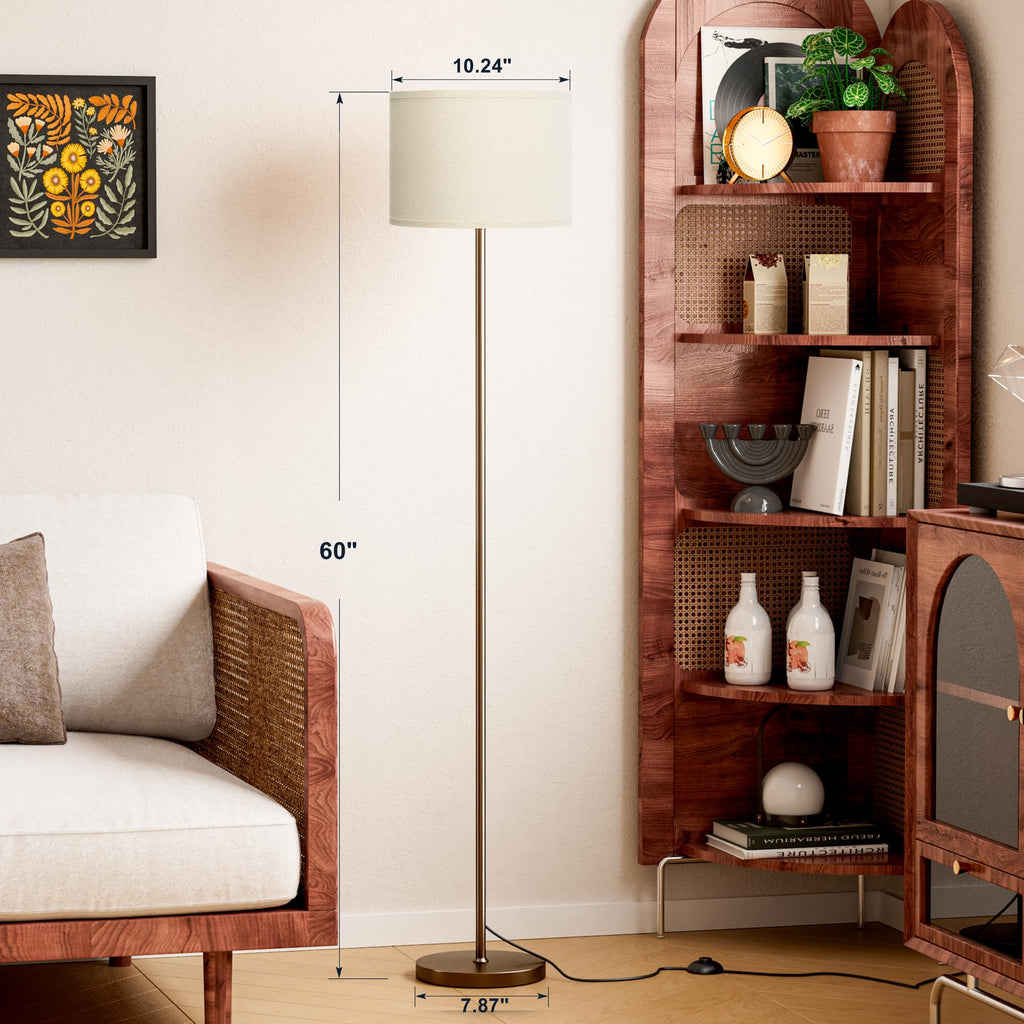 60'' Modern Floor Lamp with Shade, Tall Lamps, Beige Shade with Brown Pole(Without Bulb)