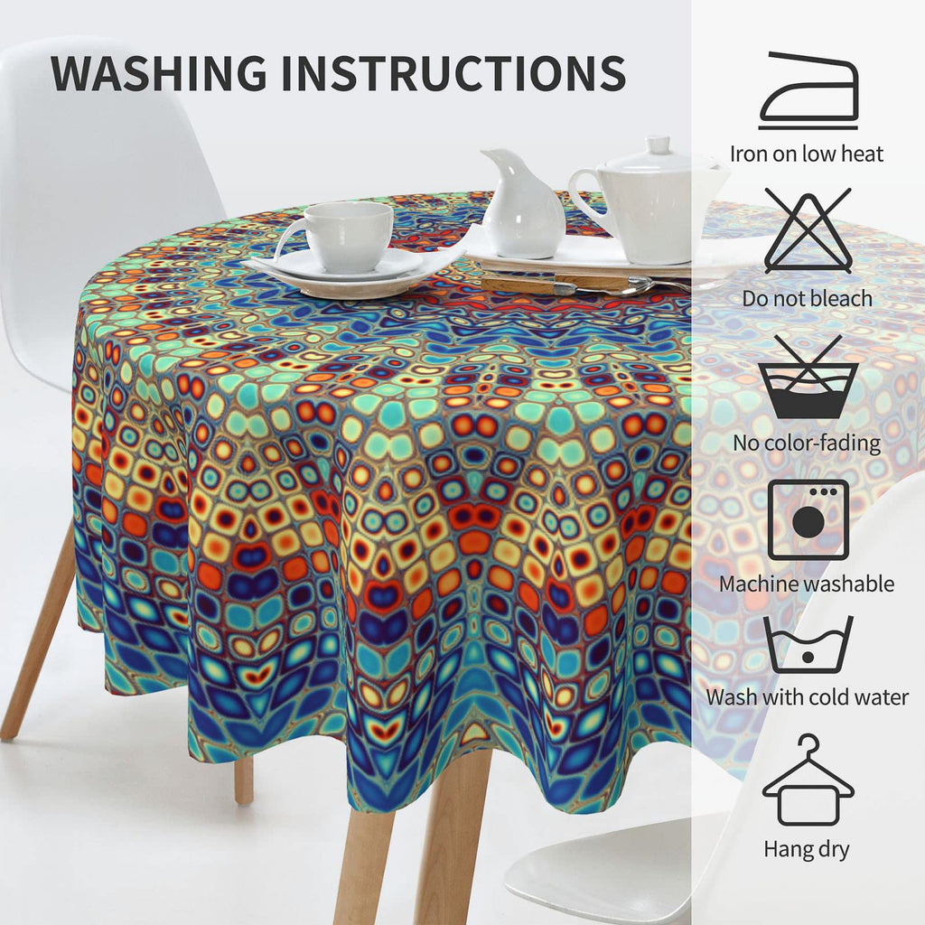 Mandala Round Tablecloth 60 Inch Waterproof Rustic Colorful Boho Tablecloths Fabric Farmhouse Table Cloth Decorative