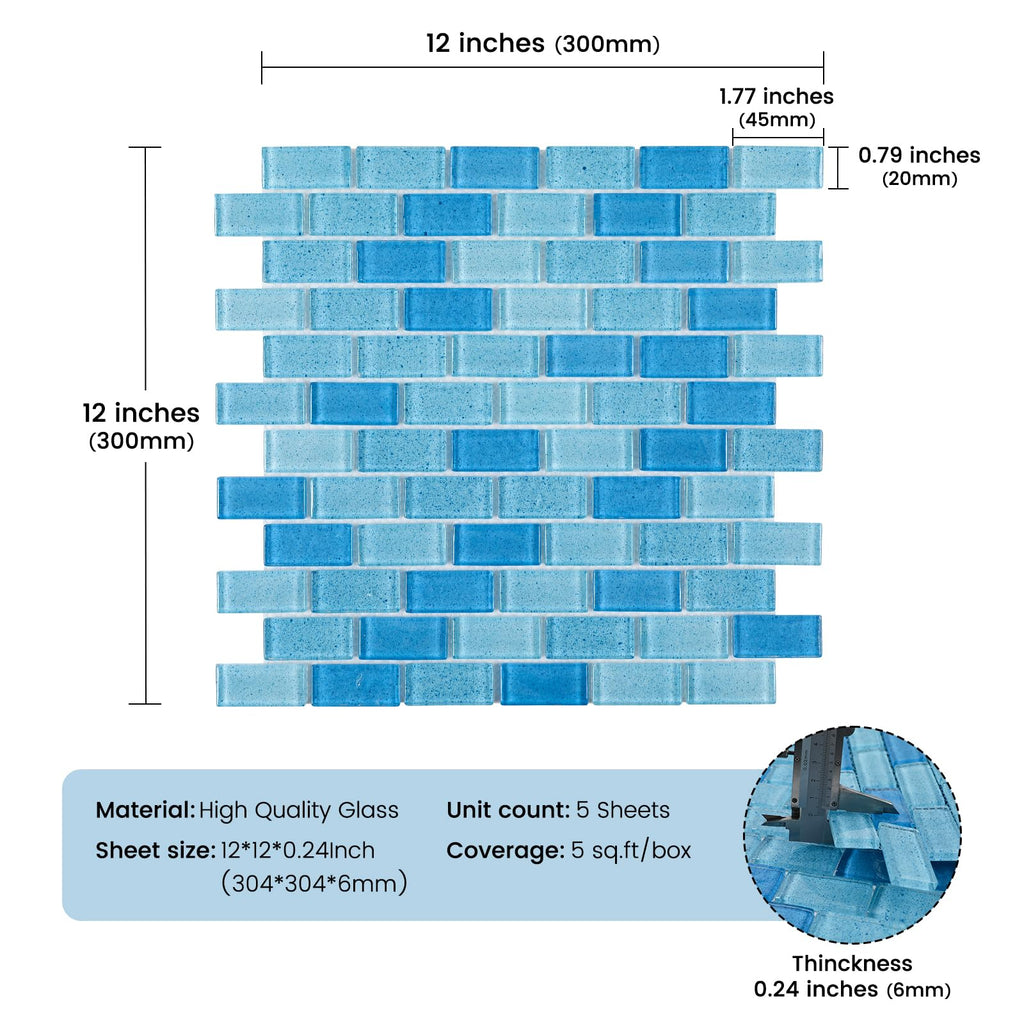 Pool Tile Glass Mosaic Backsplash Light Blue 12 Inch 5 sq.ft.