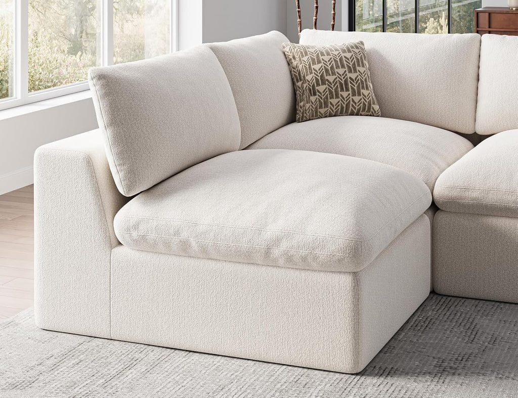 120" Cloud Sectional Couch | Oversize Boneless Couches for Living Room | 4 Seater Modern L-Shape Sofa | Ivory White
