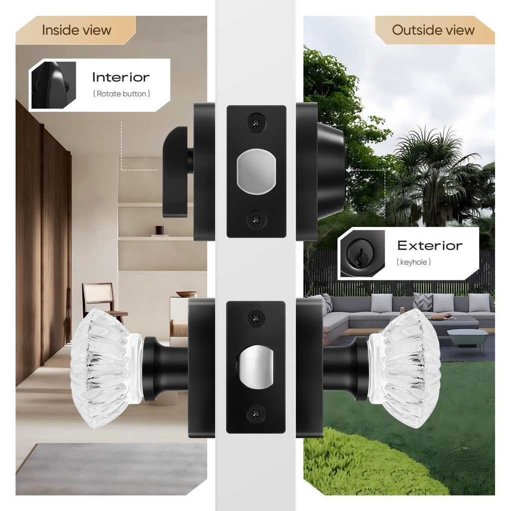 Crystal Glass Passage Door Knob and Single Cylinder Deadbolt Combo Set