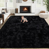 8x10 Fluffy Shag Area Rug, Soft Plush Non-Slip Carpet for Bedroom Nursery Black