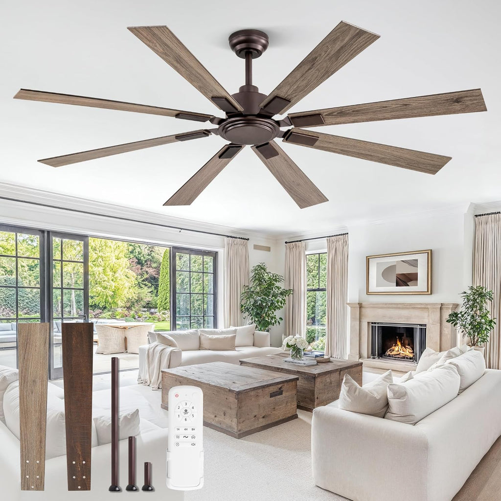 65 Inch Oil Rubbed Bronze Ceiling Fans No Light with Remote, Indoor/Outdoor Farmhouse Ceiling Fan Without Light