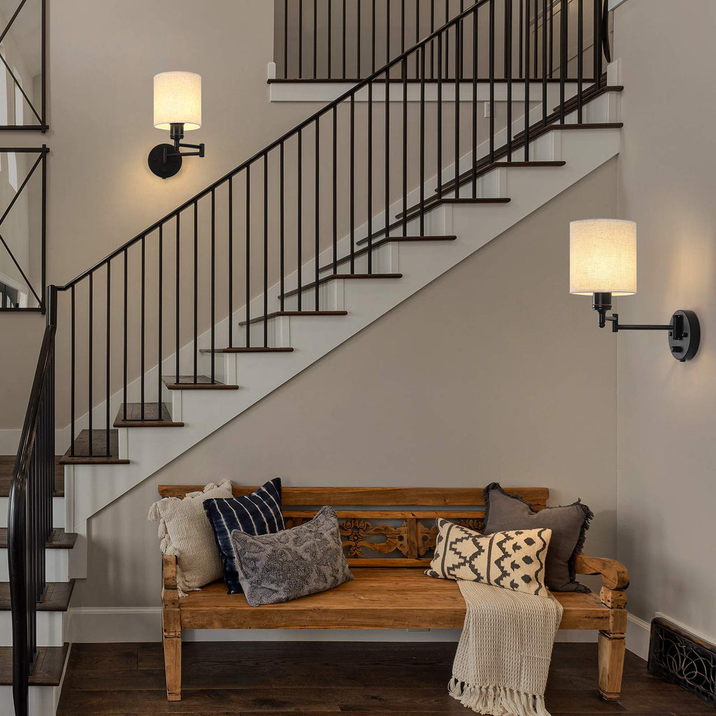 Plug in Wall Sconce Set of 2, Swing Arm Wall Lamps
