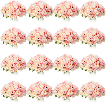 240 Pcs Silk Rose Flowers Bulk Wedding Party Decor, Pink and White