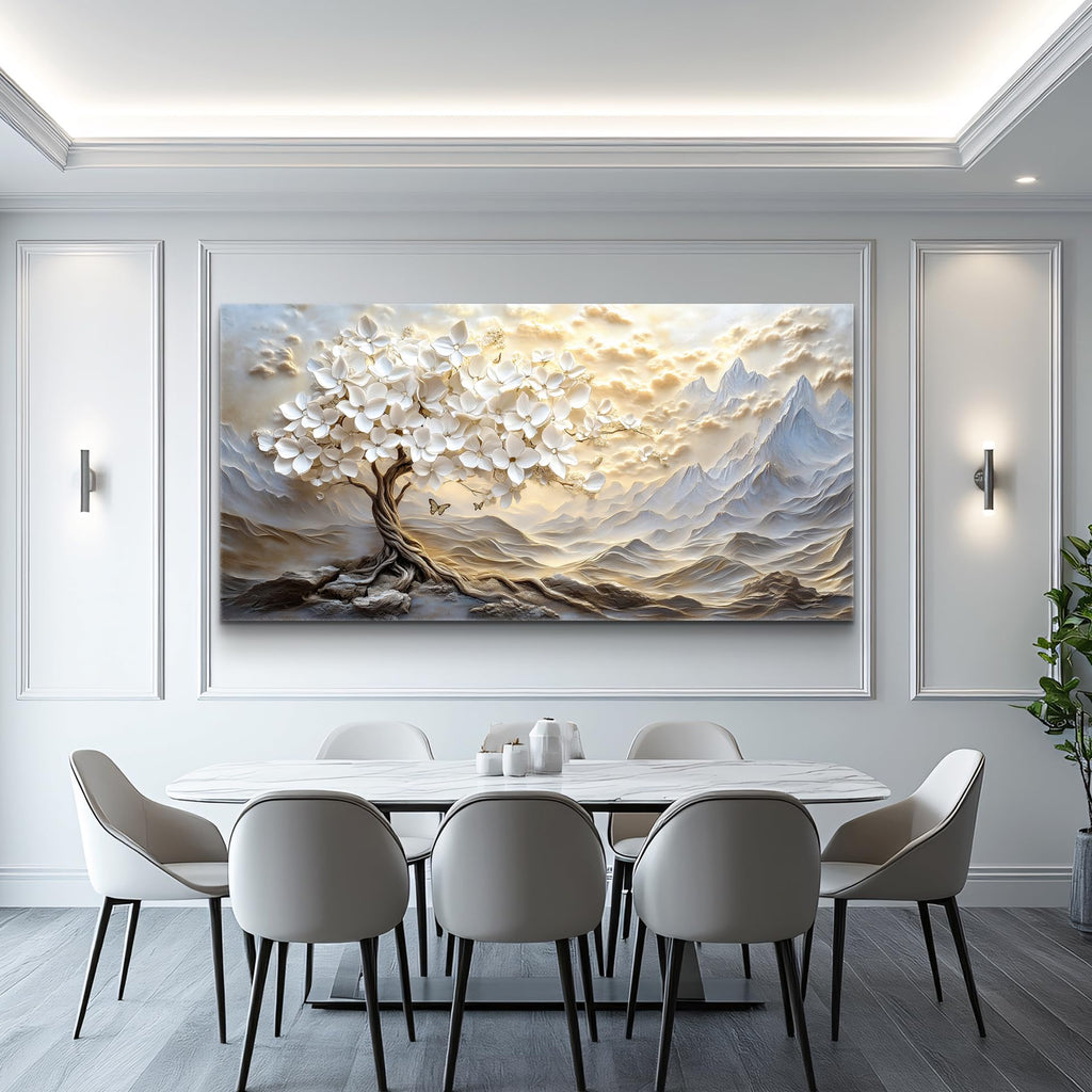 Large Canvas Wall Art Mountain Landscape Farmhouse Floral Paintings Modern Abstract Artwork for Walls White Tree of
