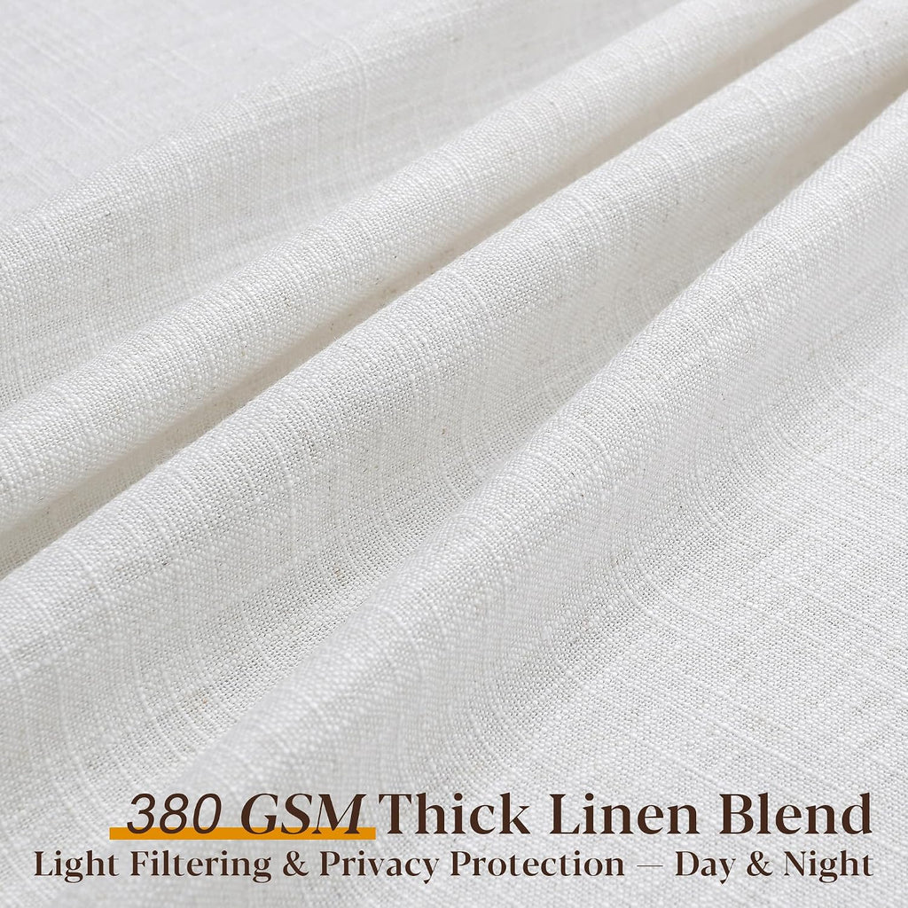 Triple Pinch Pleated Curtains for Living Room 90 Inch Linen Curtains 2 Panels Set Natural Cream Light Filtering Semi
