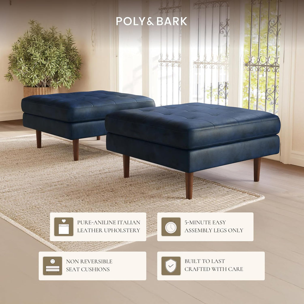 Napa Ottoman in Full-Grain Semi-Aniline Italian Tanned Leather in Midnight Blue