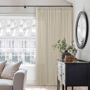 Beige Linen Curtains 96 Inches Long Pinch Pleated 2 Panels Living Room Bedroom Memory Trained Semi Sheer Neutral Flax
