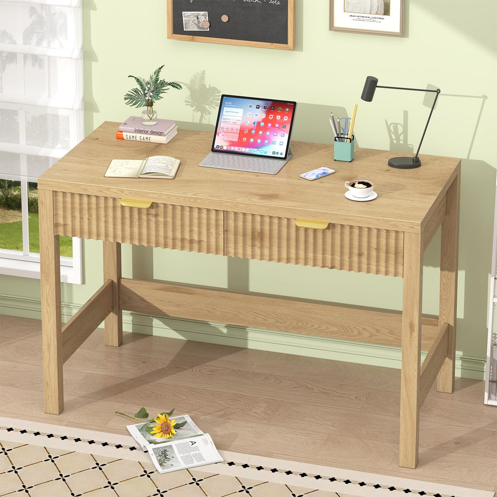 39 Inch Small Fluted Computer Desk with 2 Drawers