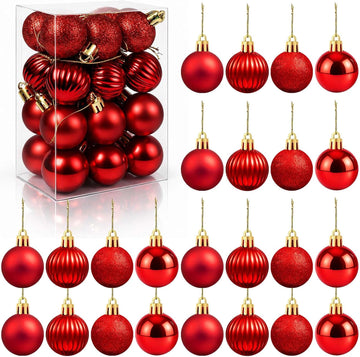 Small Red Christmas Ornaments Balls, 1.2 inch Mini Red Ornaments for Mini Tree, Tiny Plastic Shatterproof - Set of 24