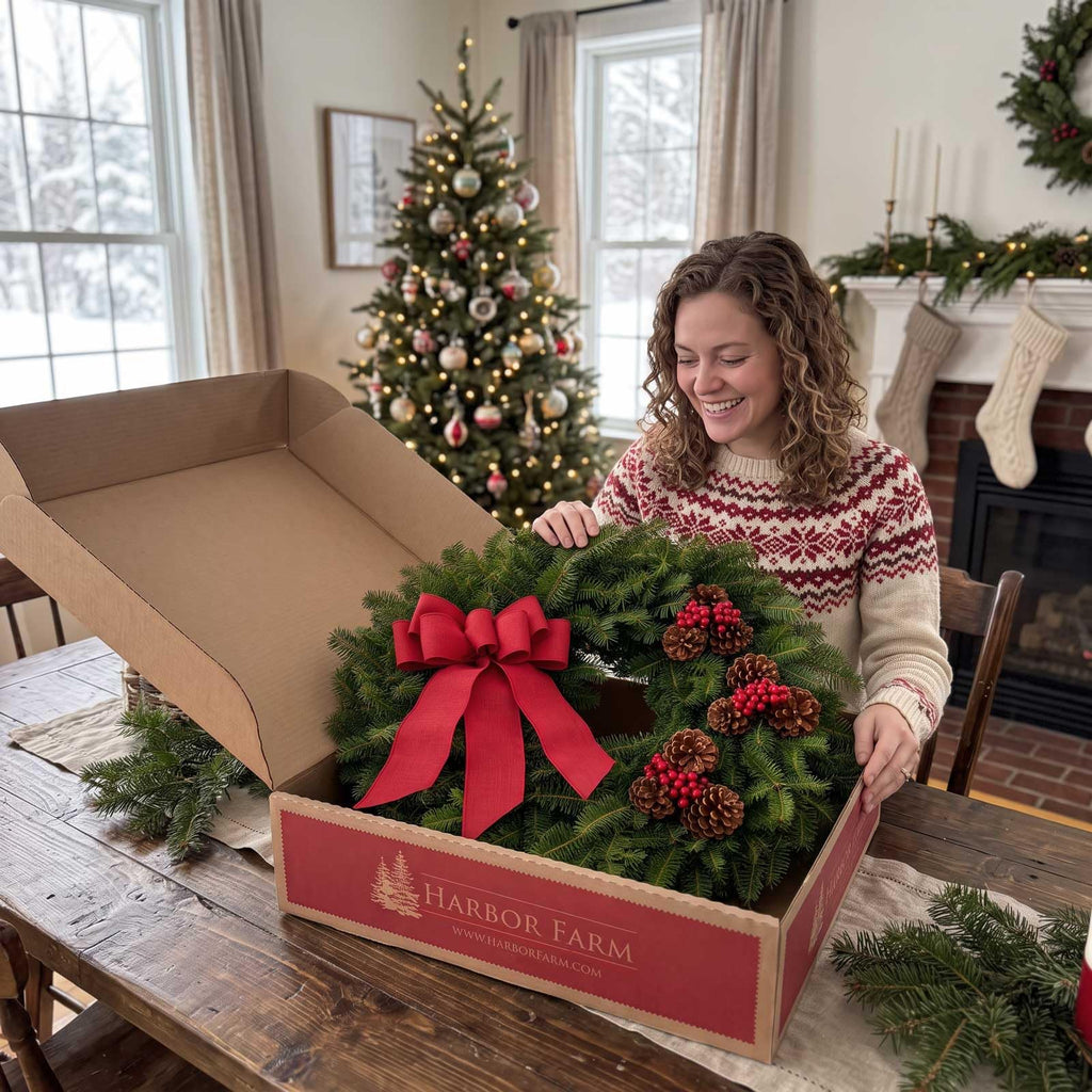 Fresh Christmas Wreath for Front Door 22" - Real Balsam | Live Holiday Evergreens Lasts All Winter Outdoor | Arrives