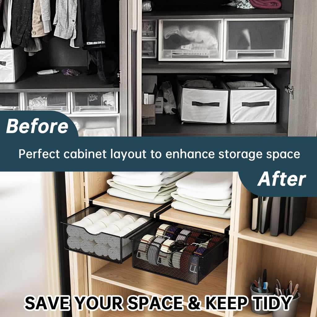 2 Pack Underwear Sock Drawer Organizer Set, Pull-Out Storage Baskets for Bra & Clothing, Closet & Dorm Room