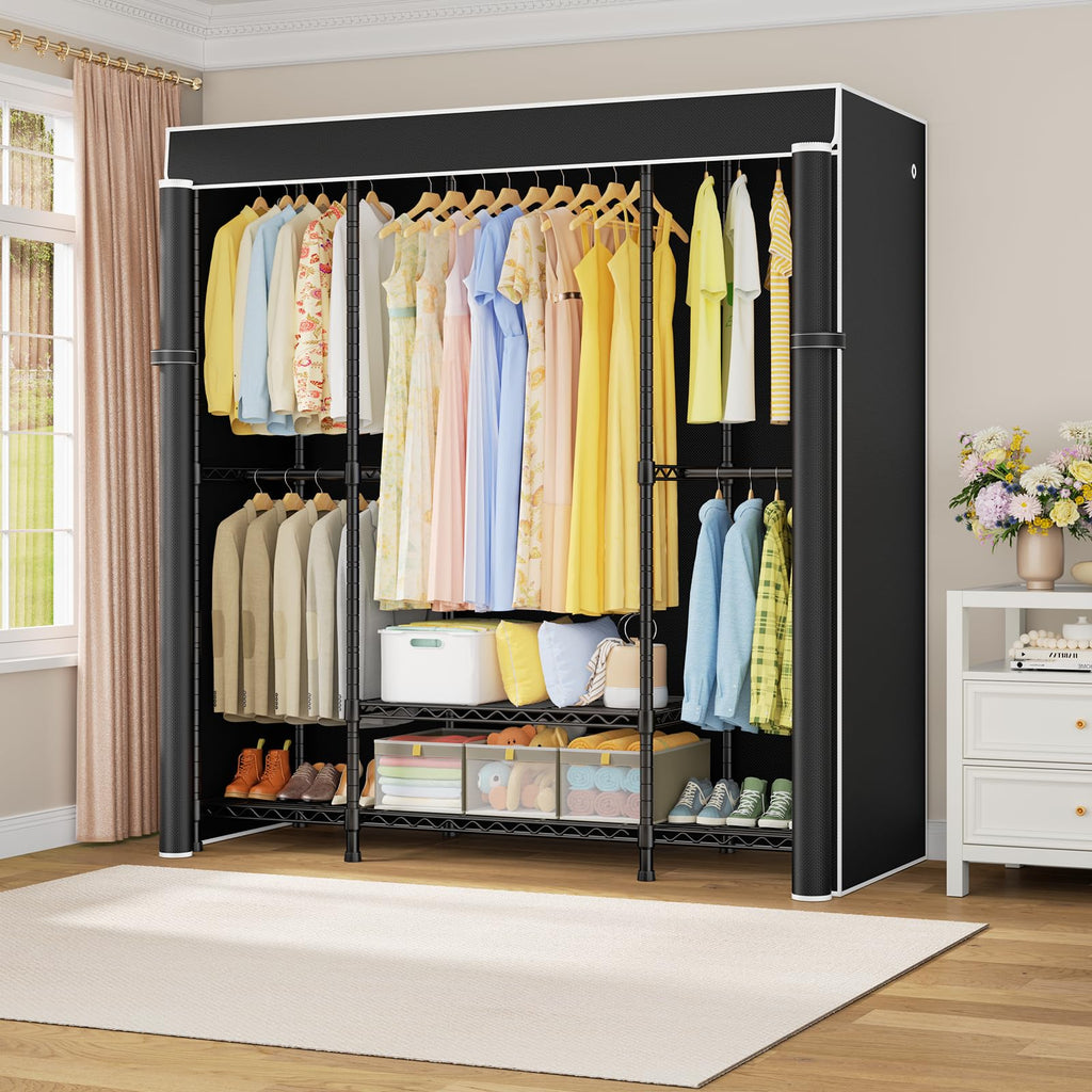 E3C Heavy Duty Portable Closet Wardrobe with Black Fabric Cover