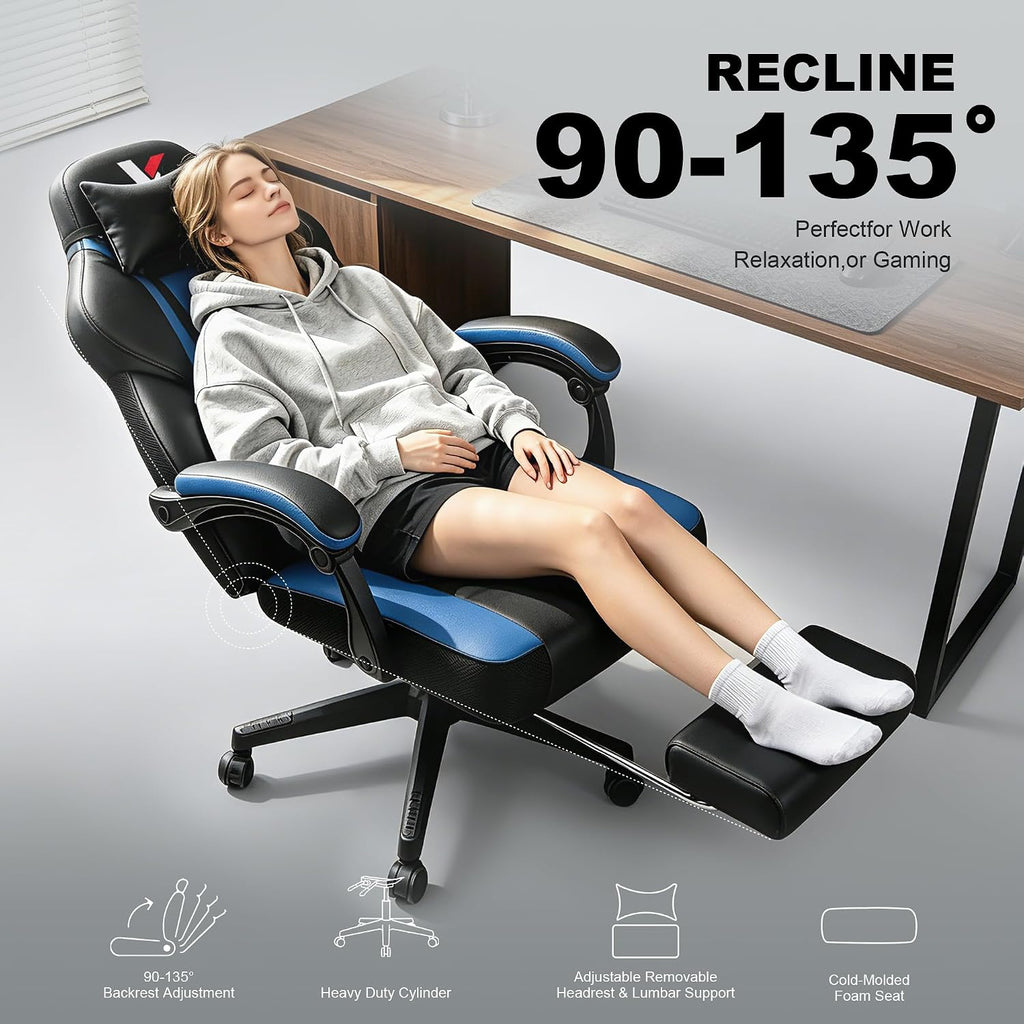 Ergonomic Big and Tall Gaming Chair 400lbs Heavy Duty Computer Office Desk Chair with Footrest, Comfortable Pocket