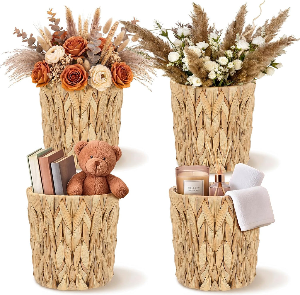 Set of 4 Water Hyacinth Planter Basket Boho Rattan Handwoven Storage Baskets Cottage Rustic Farmhouse Woven Rustic