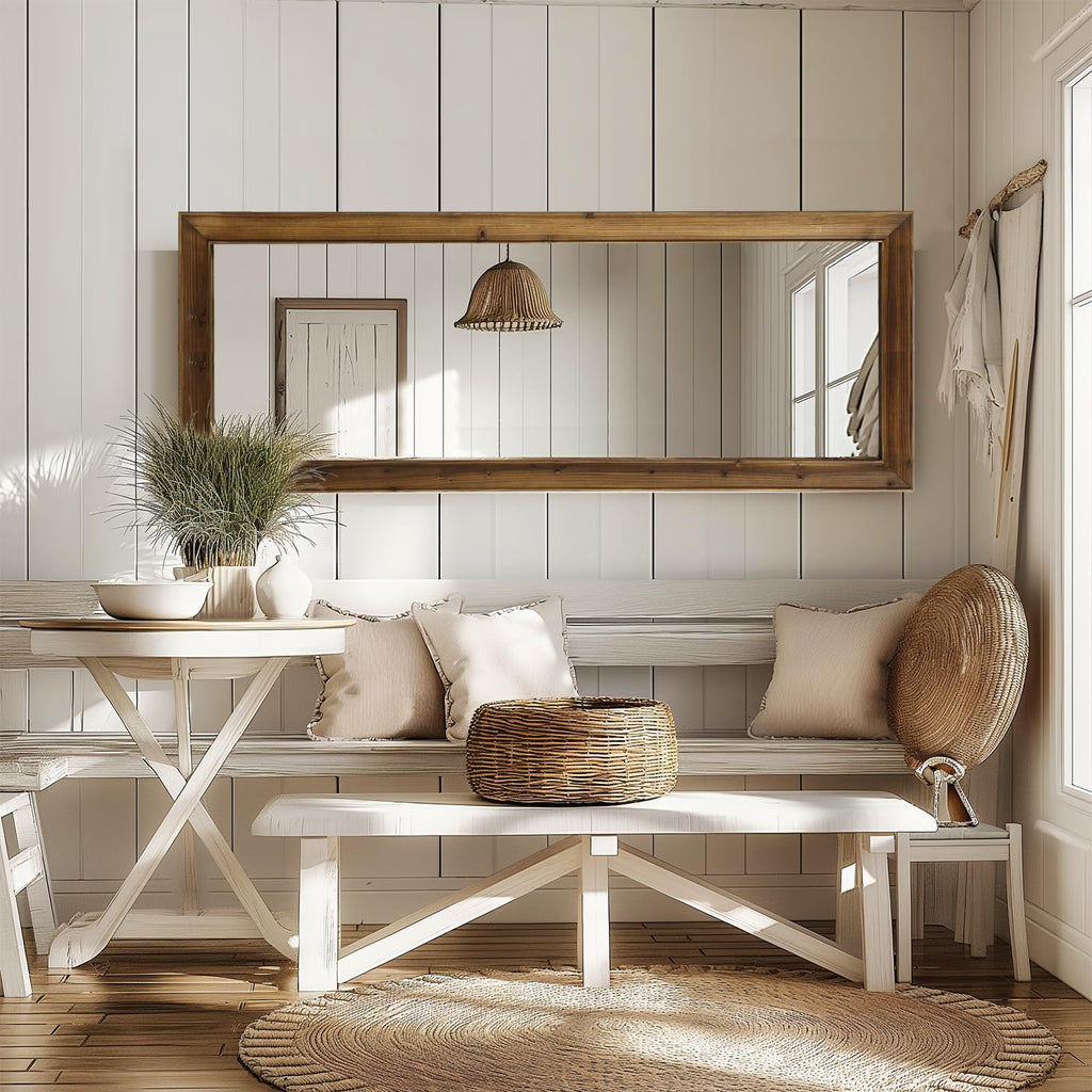 64"x21" Rustic Farmhouse Full Length Mirror with Solid Wood Frame