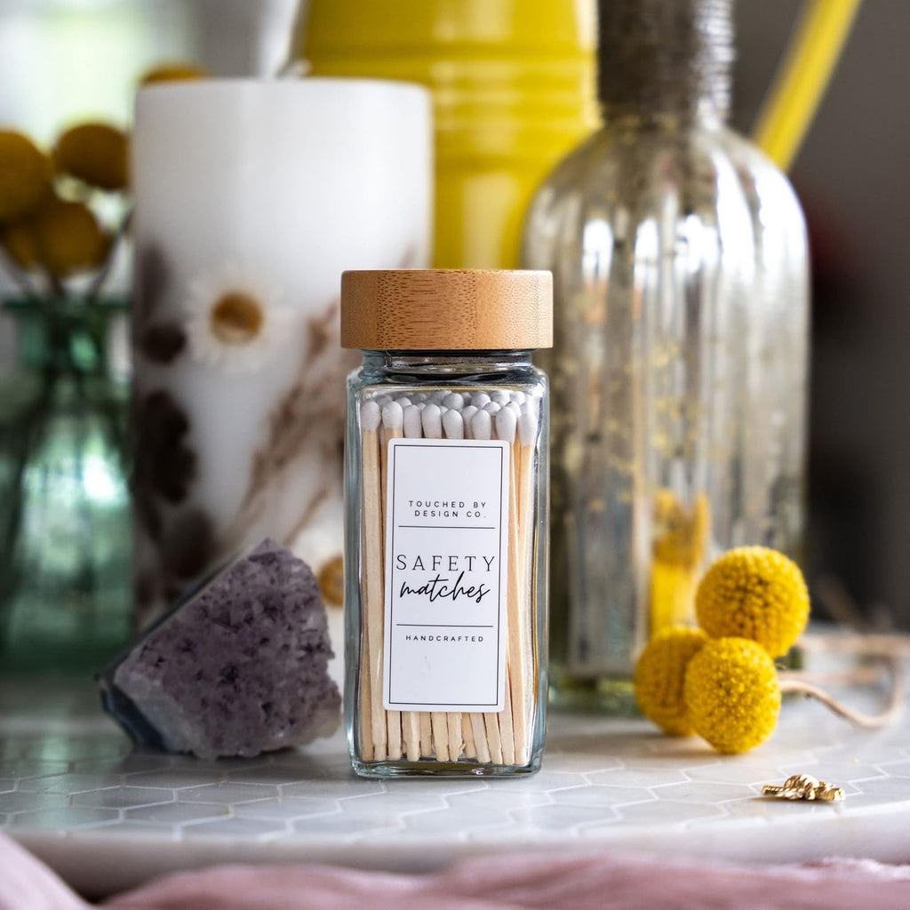Cute Small Safety Match Jar Holder | Glass Bottle Jar for Lighting Candles | Premium Long 3" Bulk Long Matchsticks