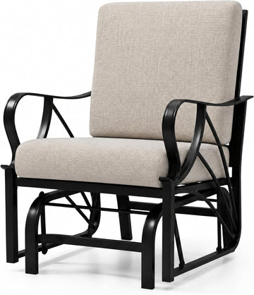Patio Glider, Outdoor Glider Chair with Removable Cushion, Heavy Duty Metal Frame, Curved Armrest, Porch Rocking