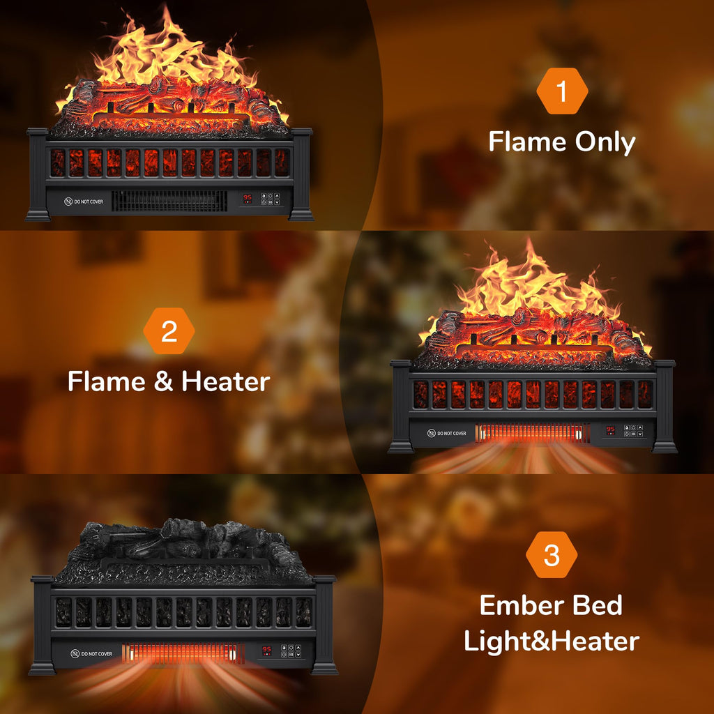 20" Electric Fireplace Logs Heater Insert with Remote Home Decor Christmas