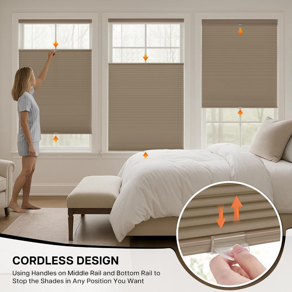 Top Down Bottom Up Cordless Cellular Shades, 23" W x 48" H, Brown