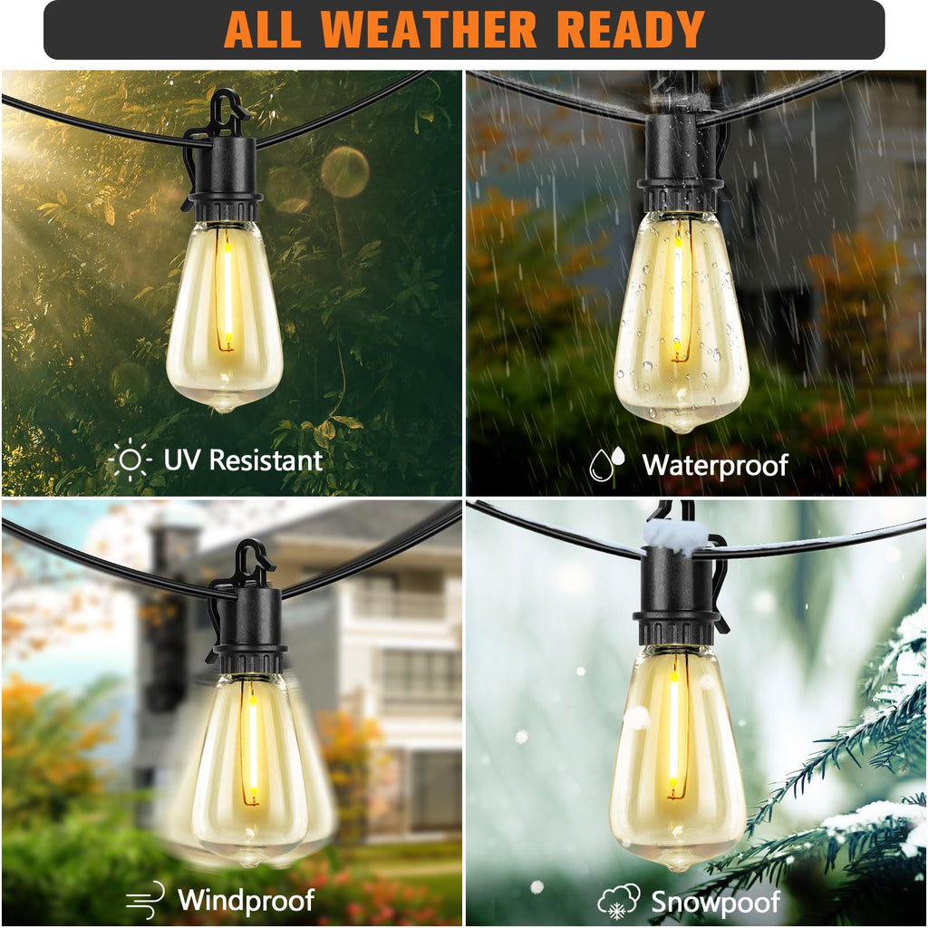 Solar String Lights Ourdoor Waterproof, Patio Lights Solar Powered with Remote, ST38 32 Vintage Edison
