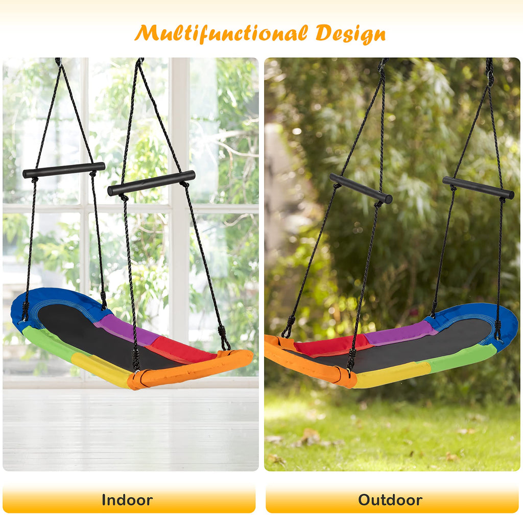 Surfing Tree Swing, Platform Swing with Soft Handles and Adjustable Height, Saucer Tree Swing with Stable Metal Frame