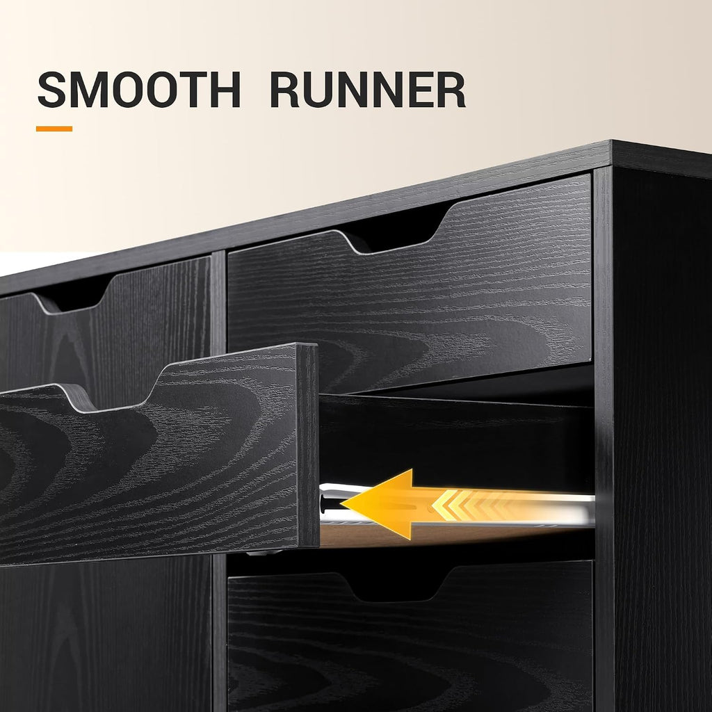 5-Drawer Wood Drawer Cabinet, Office Storage Cabinet, Black | Craft Storage Cabinet, Under Desk Drawer, Rolling Cart