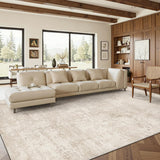 Washable Abstract Area Rug 8x10, Anti-Slip Backing, Stain Resistant Foldable Machine Washable Rug for Living Room, Beige