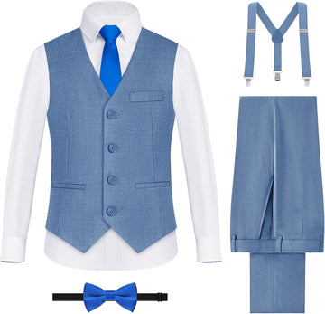 Boys Complete Suits Set with Suspenders Standard & Husky