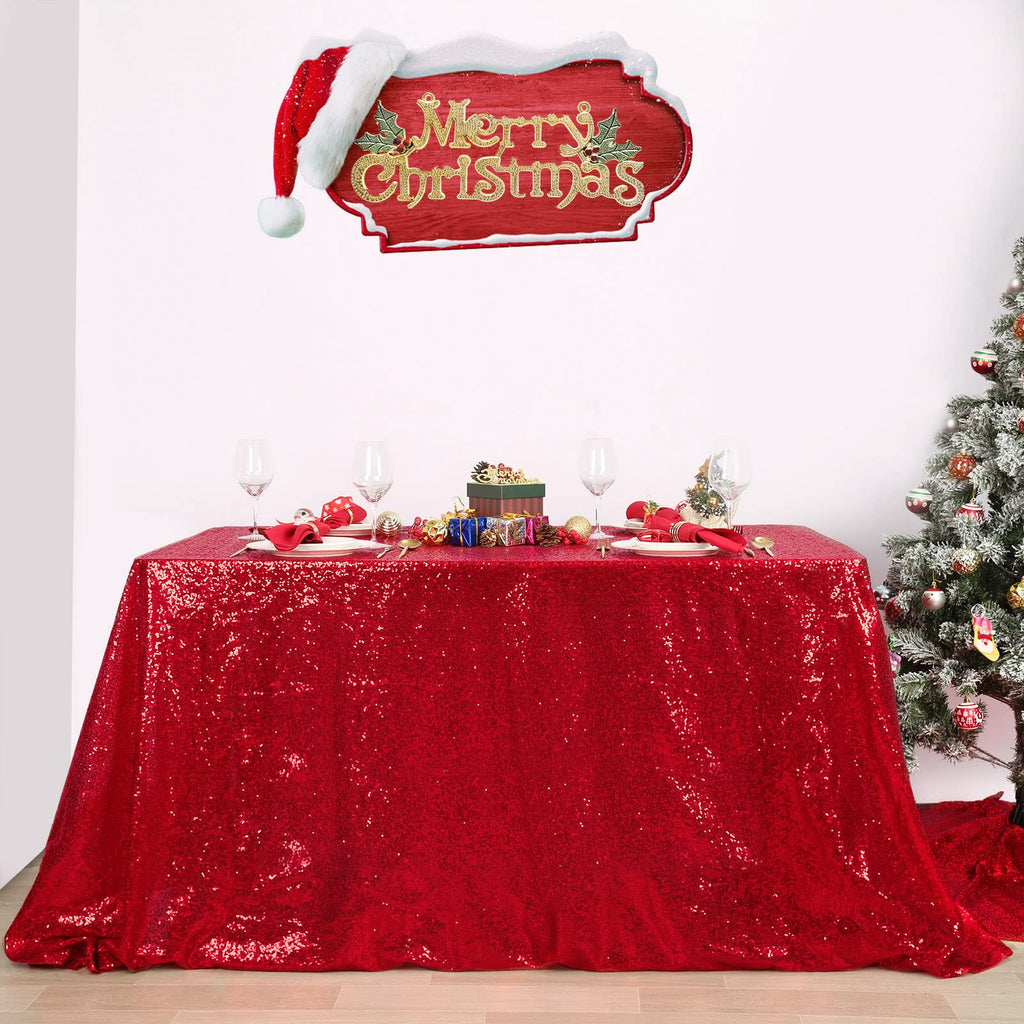 Rectangle Sequin Tablecloth Christmas Red Table Cloth 60x102inch