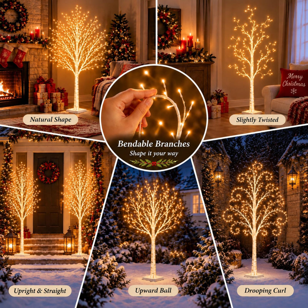 5 Pcs Lighted Birch Tree, 4ft 6ft 8ft, Warm White