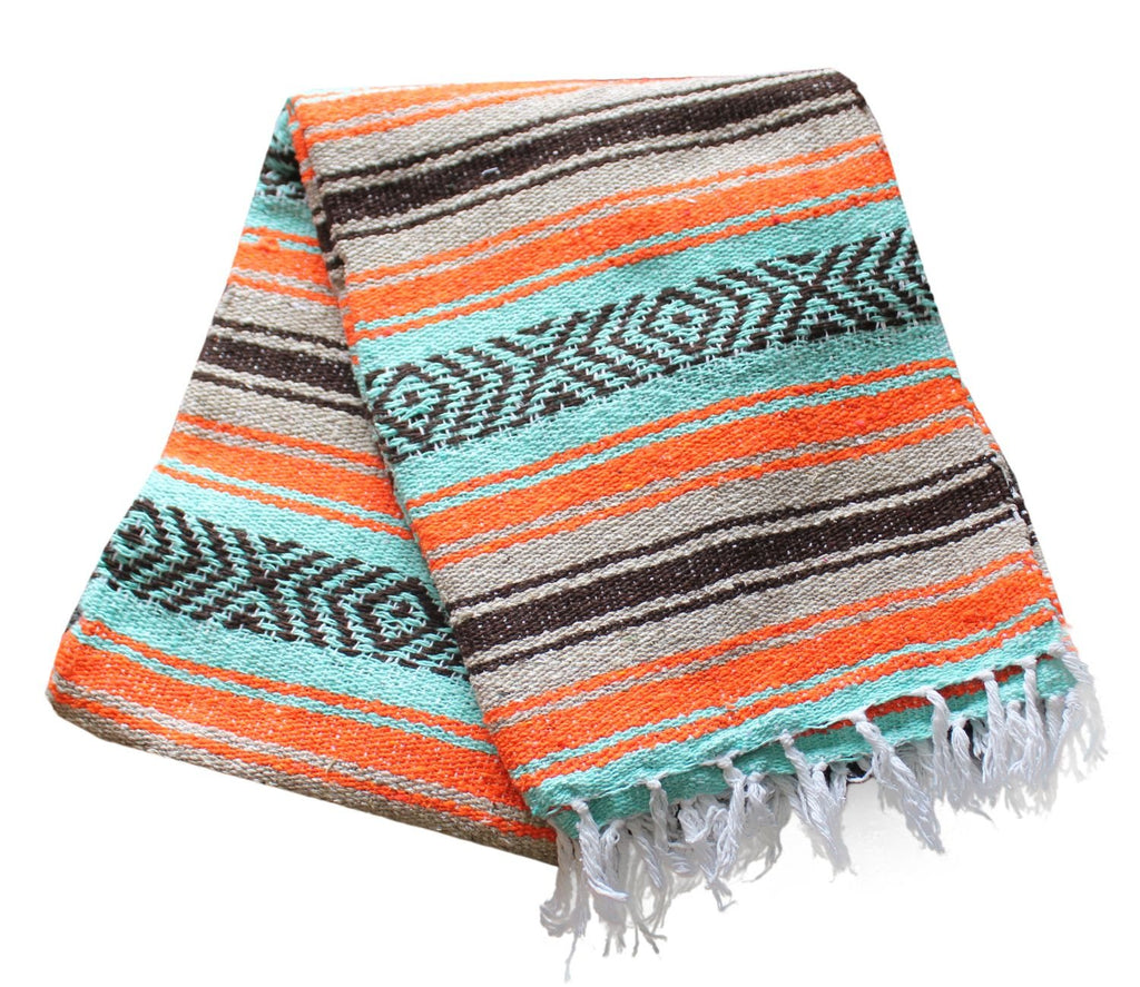 Classic Mexican Blanket, Large Authentic Woven Falsa Throw (70"x50"), Artisan Southwest Décor for Beach, Yoga