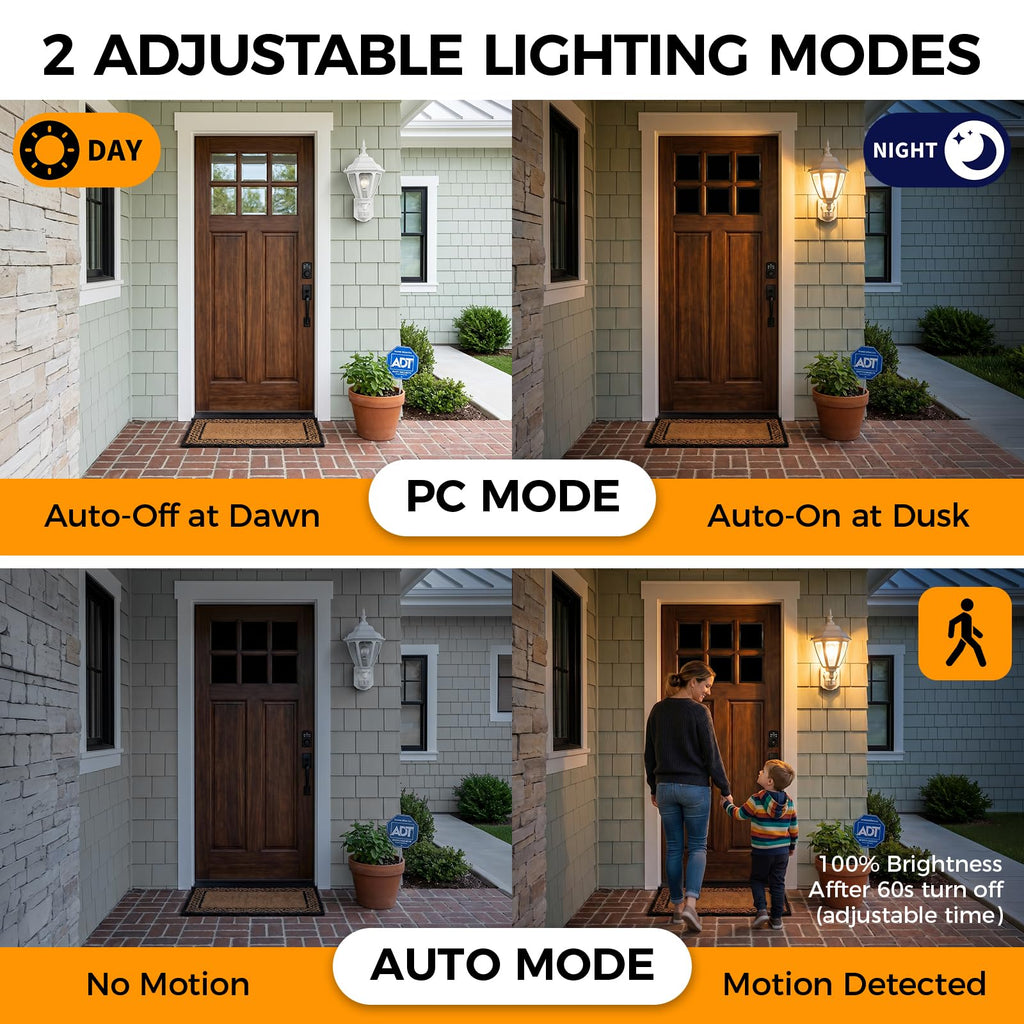 18.5"Large Outdoor Motion Sensor Porch Light Dusk to Dawn Wall Light White
