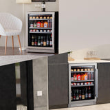 Beverage Refrigerator 24 Inch, 180 Cans Mini Fridge with Double Glass Door, Buil