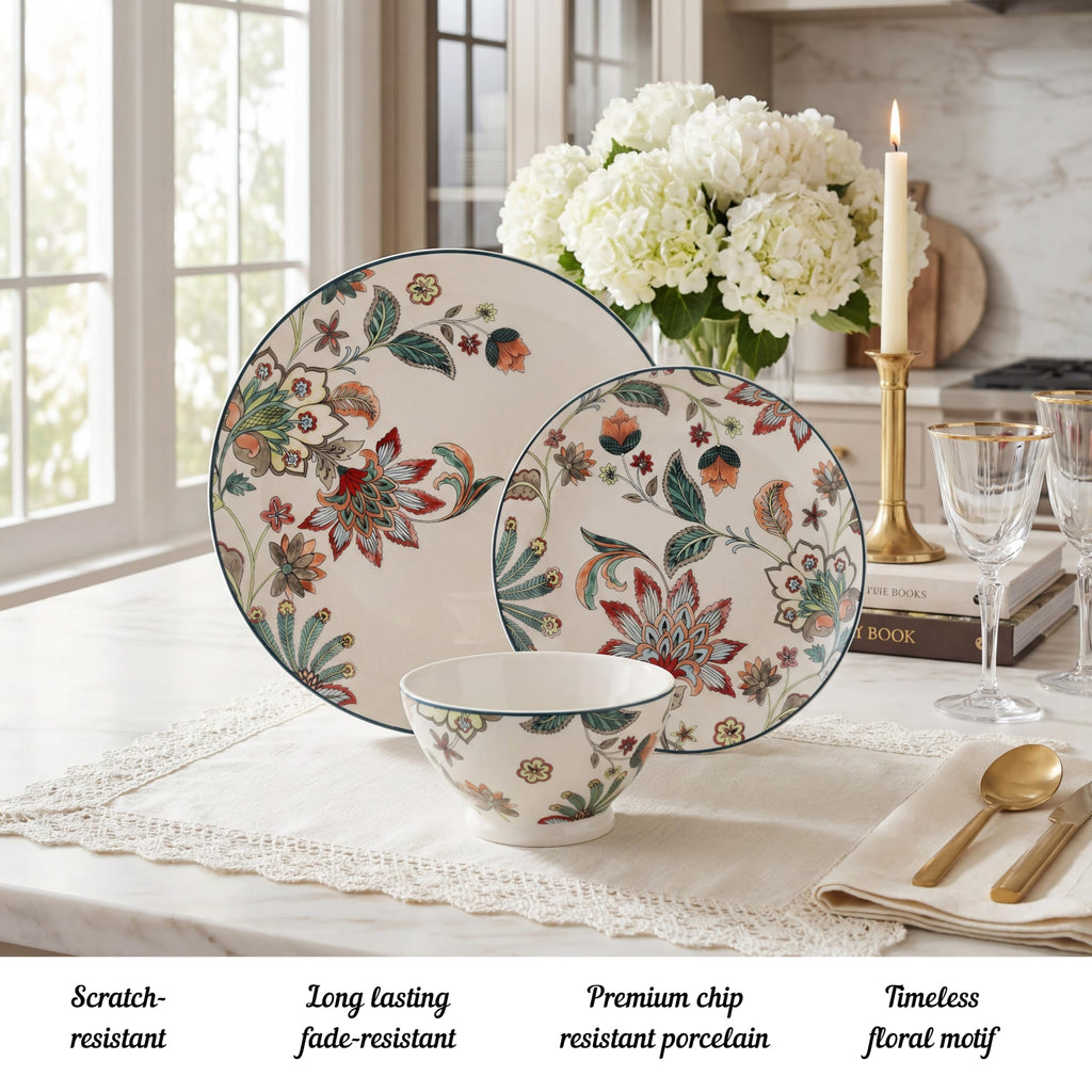 Perse 12-Piece Porcelain White Dinnerware Set | Microwave and Dishwasher Safe Big Dinner Plates and Bowls Sets for 4