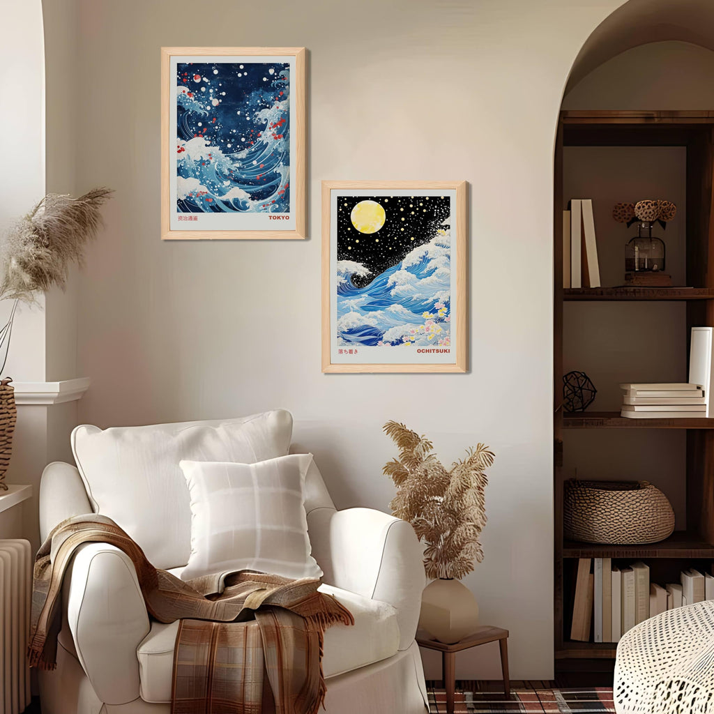 Framed Japanese Great Wave Wall Art Sakura Ocean Ukiyo-e Canvas Print